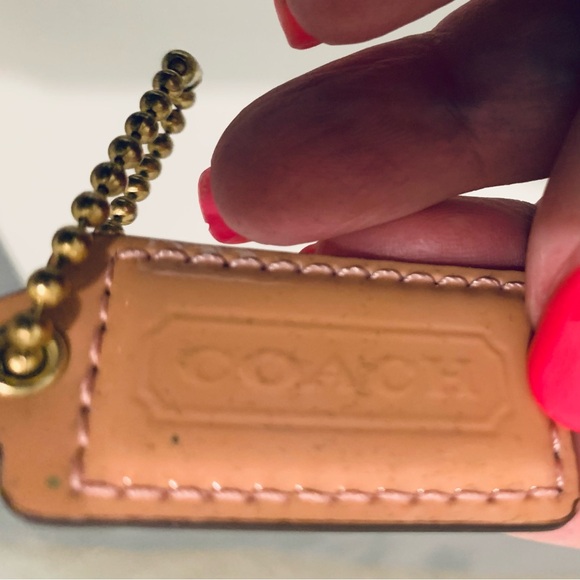 Coach Handbags - COACH TAN PINK LEATHER KEY FOB BAG CHARM KEYCHAIN HANGTAG 2” x1” medium VINTAGE